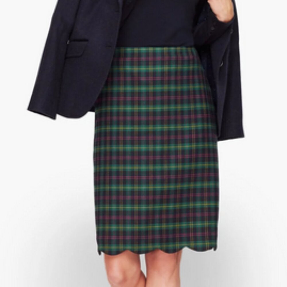 TALBOTS Tartan Plaid A-Line Scallop Hem Skirt Green, Blue and Pink 12